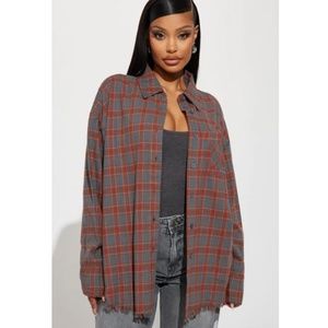 Leave Me Alone Oversized Shirt - Taupe/combo
